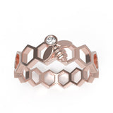 EcoMoissanite Small Round Colorless Moissanite Honeycomb and Bee Ring