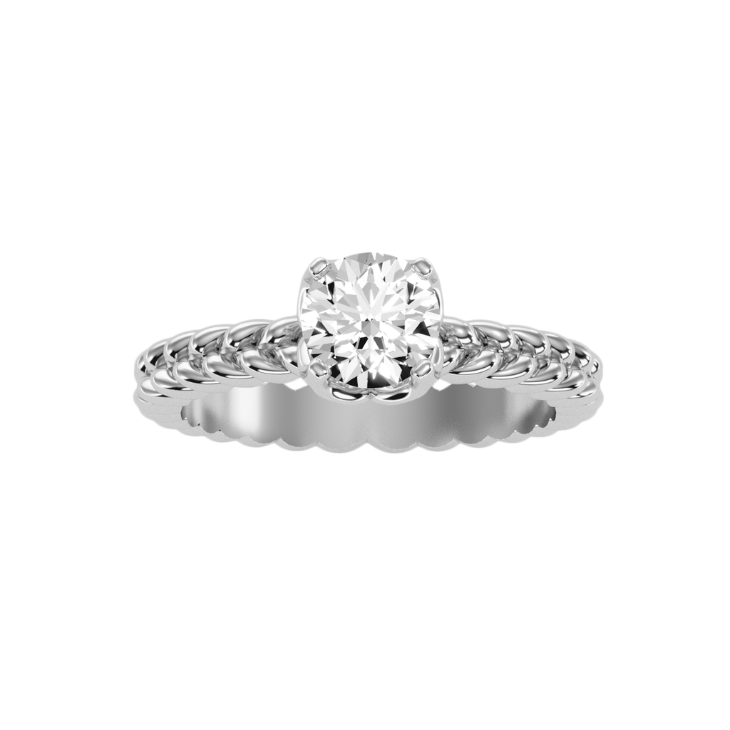 EcoMoissanite 0.98 CTW Round Colorless Moissanite Four Prong Twisted Rope Solitaire Engagement Ring