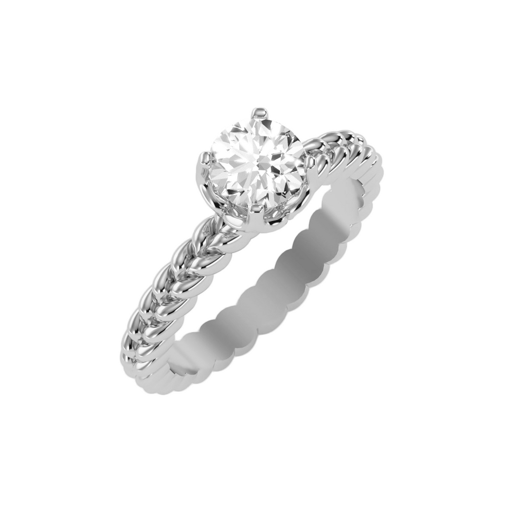 EcoMoissanite 0.98 CTW Round Colorless Moissanite Four Prong Twisted Rope Solitaire Engagement Ring