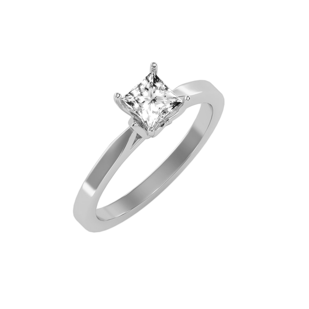 EcoMoissanite 0.57 CTW Princess Colorless Moissanite Four Prong Cathedral Solitaire Engagement Ring