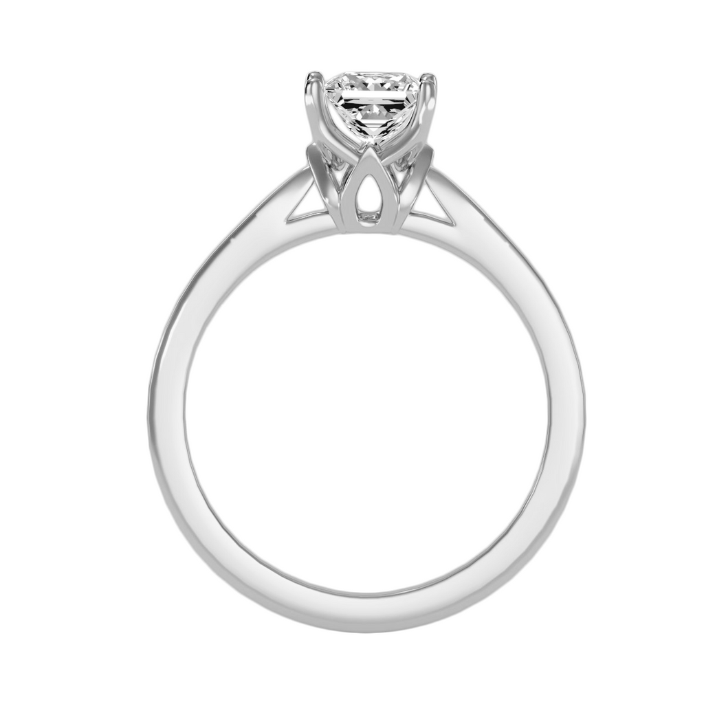 EcoMoissanite 0.57 CTW Princess Colorless Moissanite Four Prong Cathedral Solitaire Engagement Ring