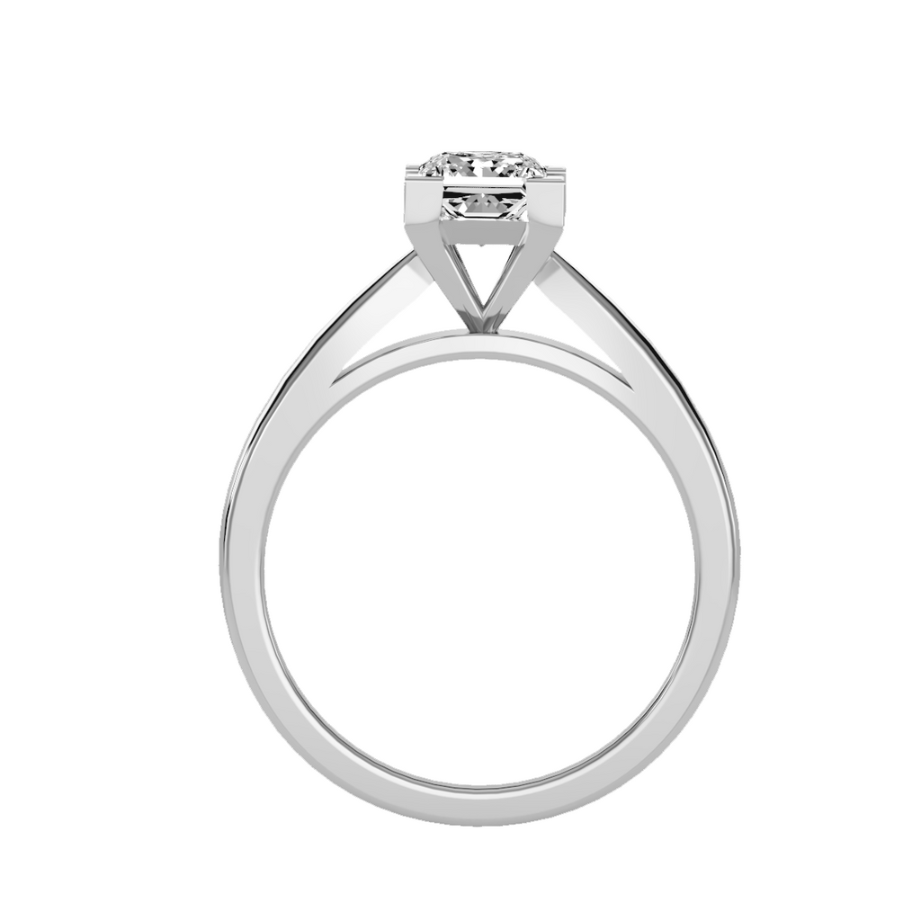 EcoMoissanite 0.65 CTW Princess Colorless Moissanite Four Prong Cathedral Solitaire Engagement Ring