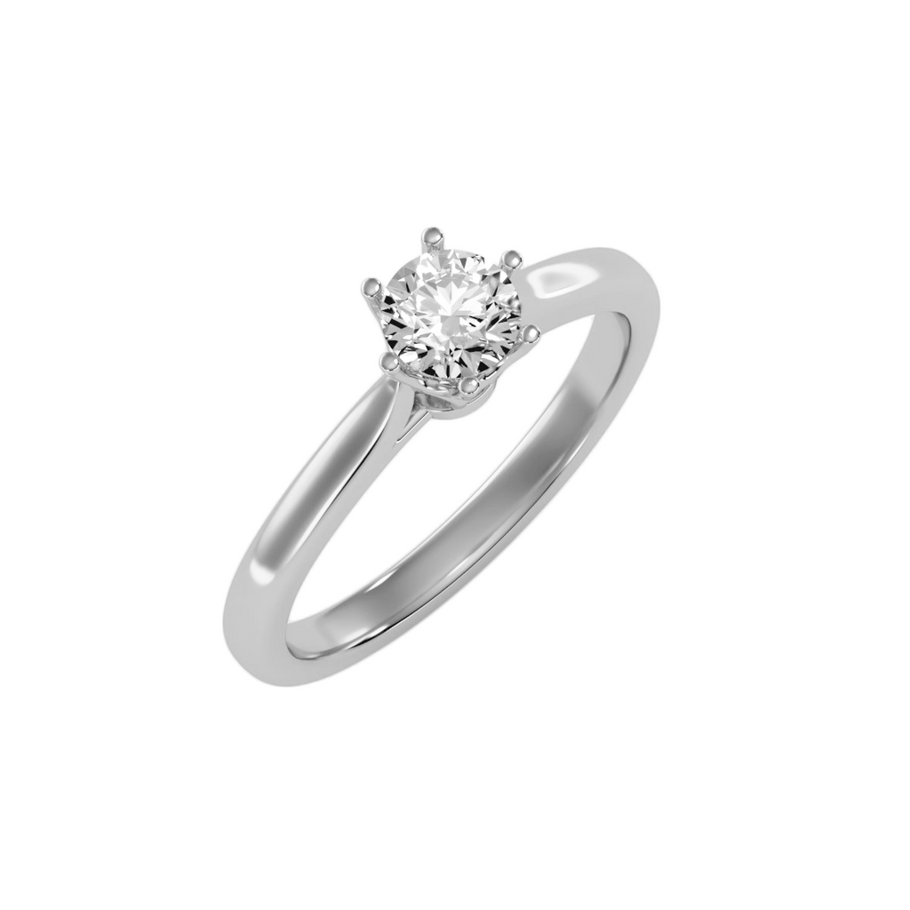 EcoMoissanite 0.53 CTW Round Colorless Moissanite Six Prong Crown Cathedral Solitaire Engagement Ring