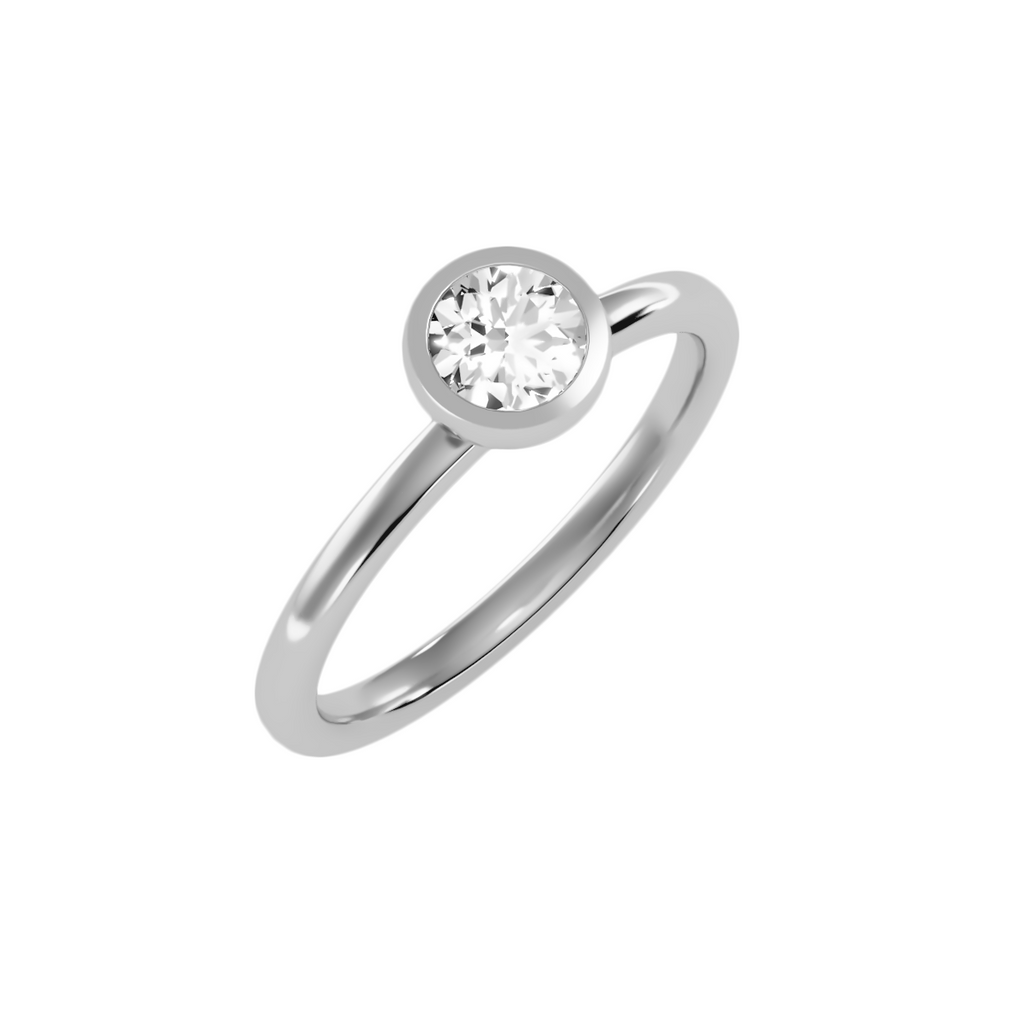 EcoMoissanite 0.59 CTW Round Colorless Moissanite Bazel Setting Modern Solitaire Engagement Ring