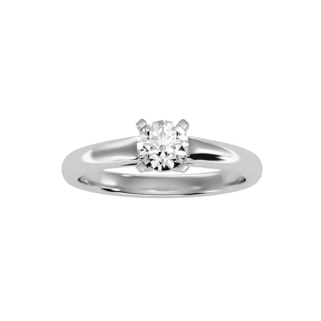 EcoMoissanite 0.59 CTW Round Colorless Moissanite Four Prong Basket Cathedral Solitaire Engagement Ring