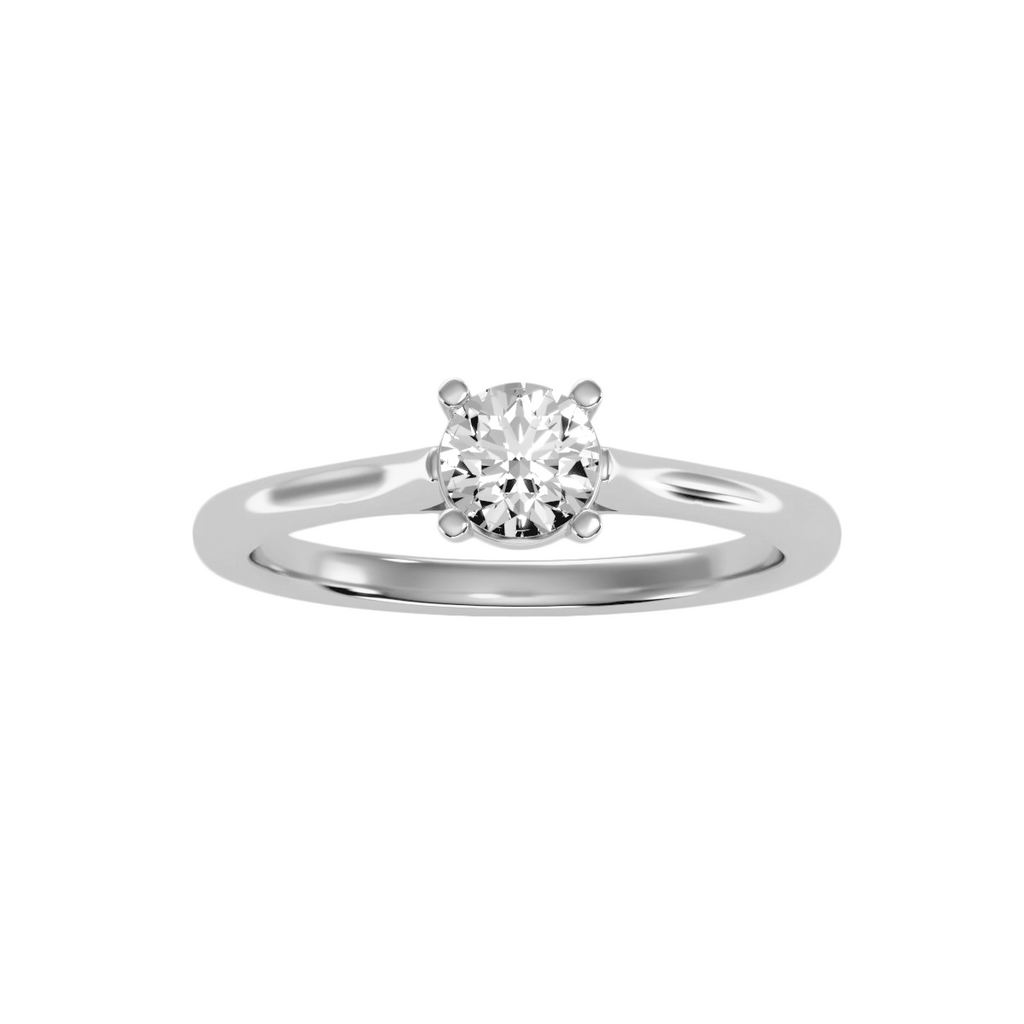 EcoMoissanite 0.53 CTW Round Colorless Moissanite Four Prong Basket Cathedral Solitaire Engagement Ring
