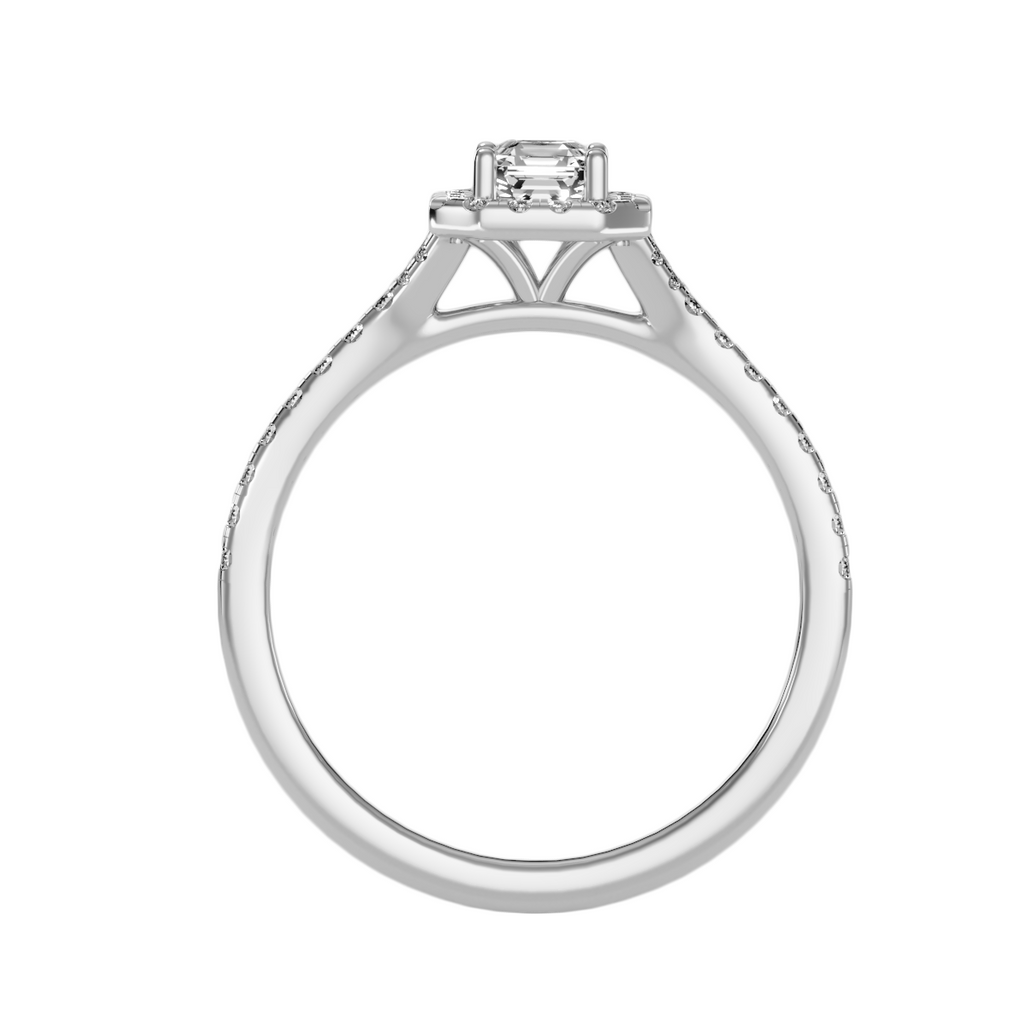 EcoMoissanite 0.65 CTW Emerald Colorless Moissanite Halo Ring