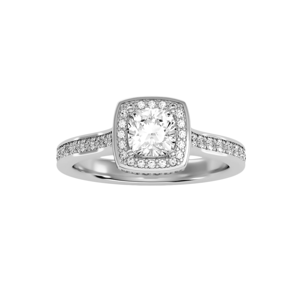 EcoMoissanite 1.52 CTW Cushion Colorless Moissanite Channel Halo Ring