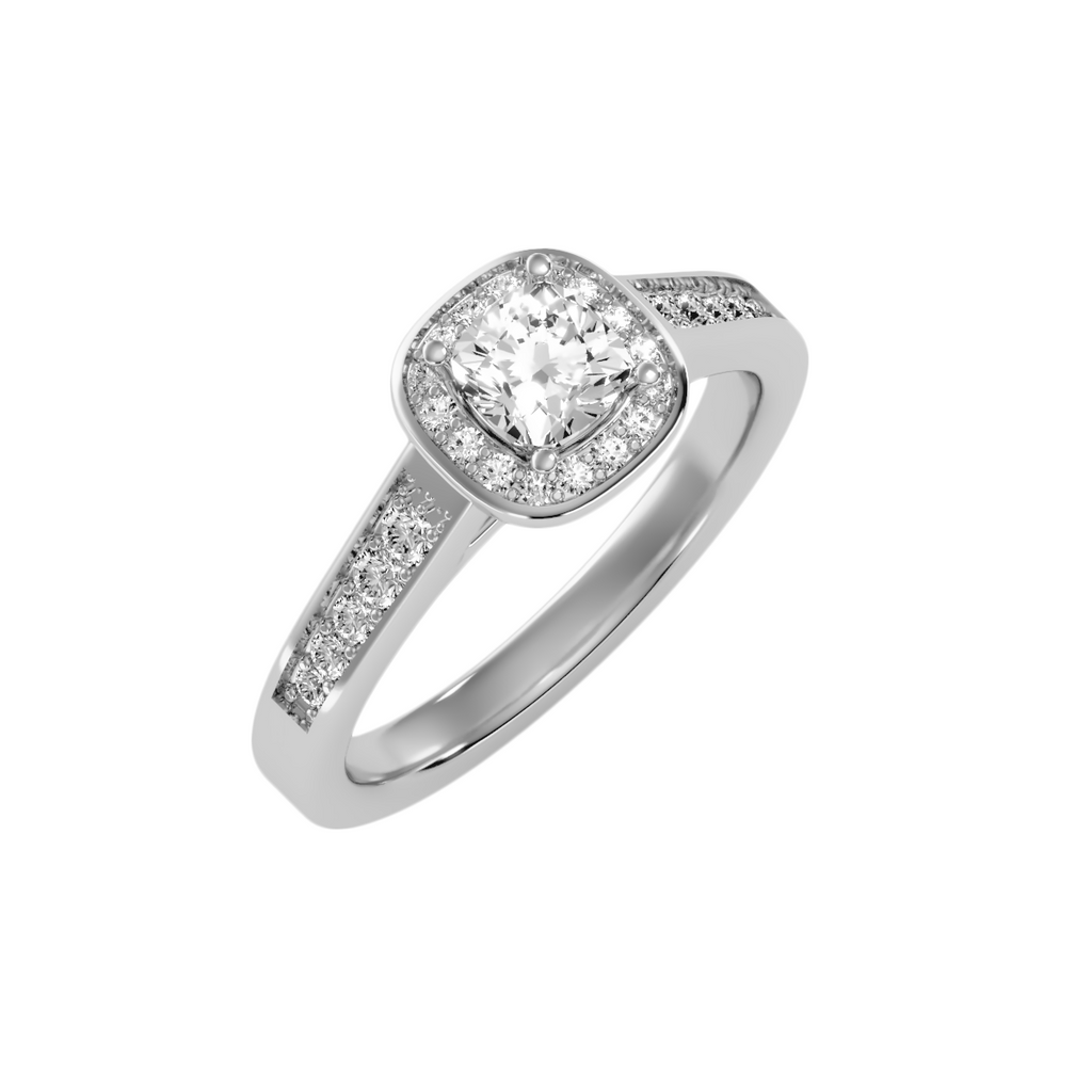 EcoMoissanite 0.96 CTW Cushion Colorless Moissanite Channel Halo Ring