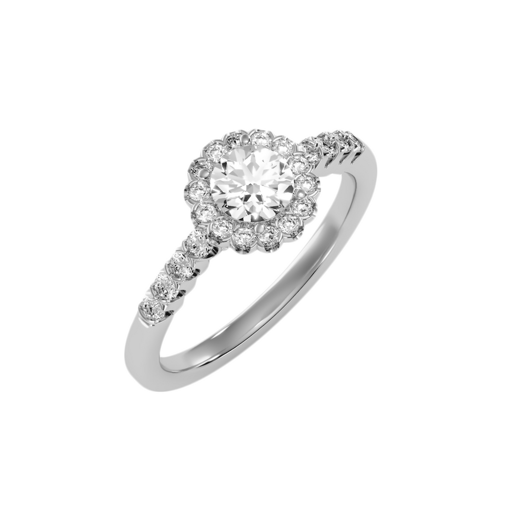 EcoMoissanite 0.99 CTW Round Colorless Moissanite Floral Halo Ring