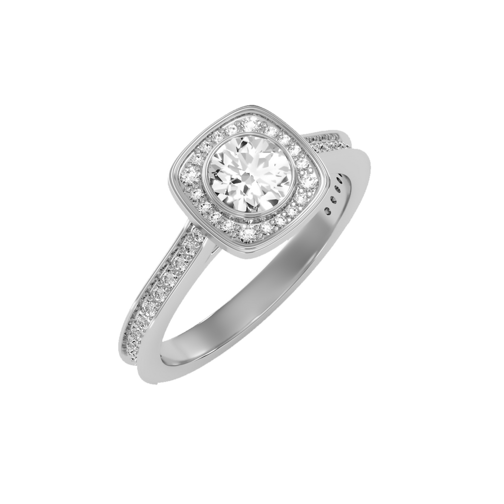 EcoMoissanite 0.96 CTW Round Colorless Moissanite Framed Channel Halo Ring