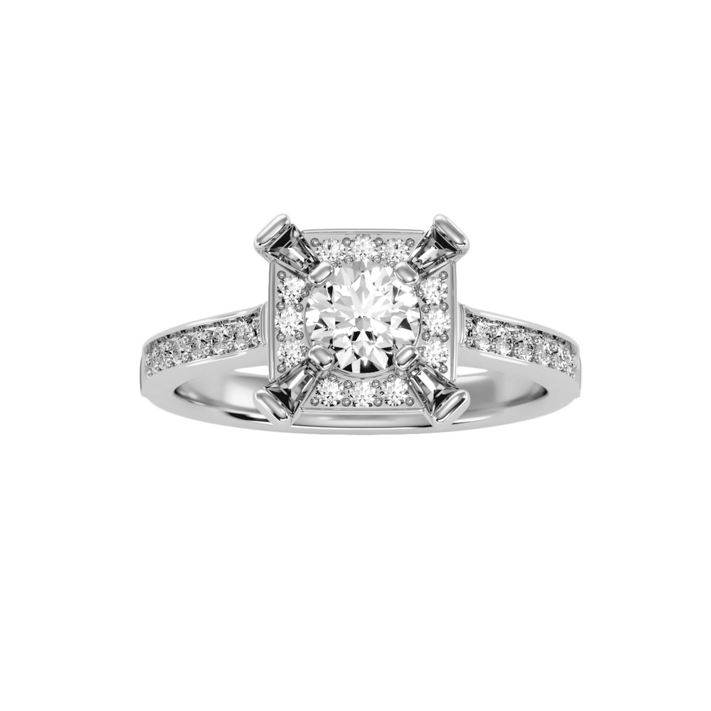 EcoMoissanite 1.17 CTW Round Colorless Moissanite Framed Channel Halo Ring
