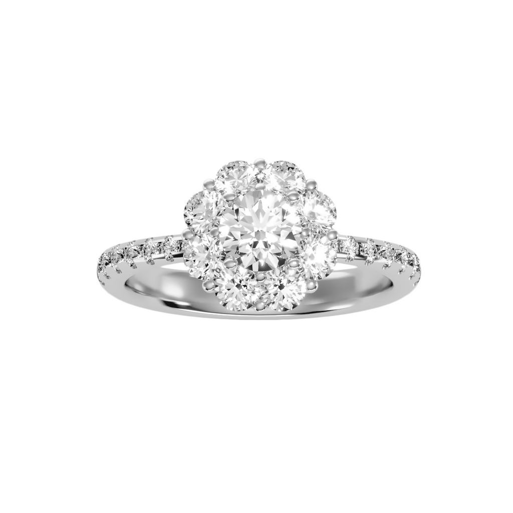 EcoMoissanite 1.64 CTW Round Colorless Moissanite Floral Halo Ring