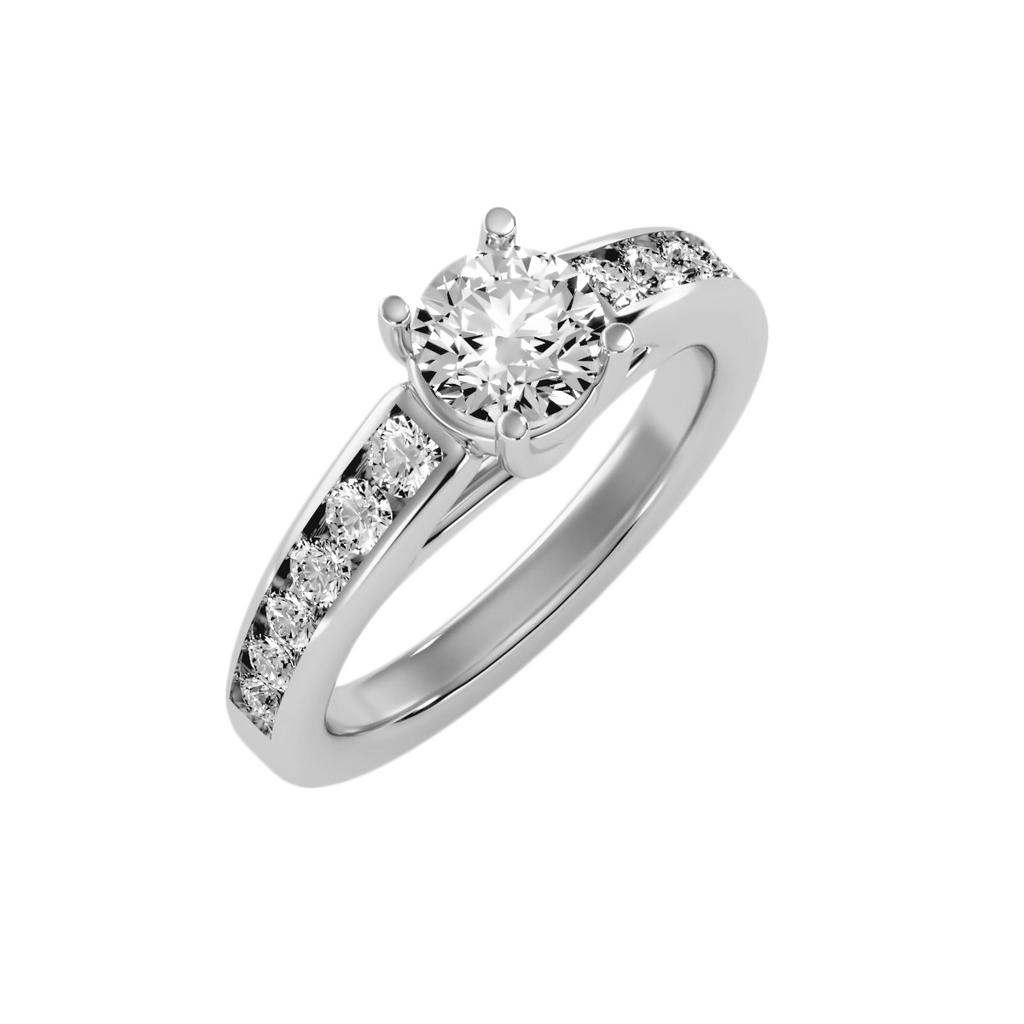 EcoMoissanite 1.57 CTW Round Colorless Moissanite Side Stone Ring