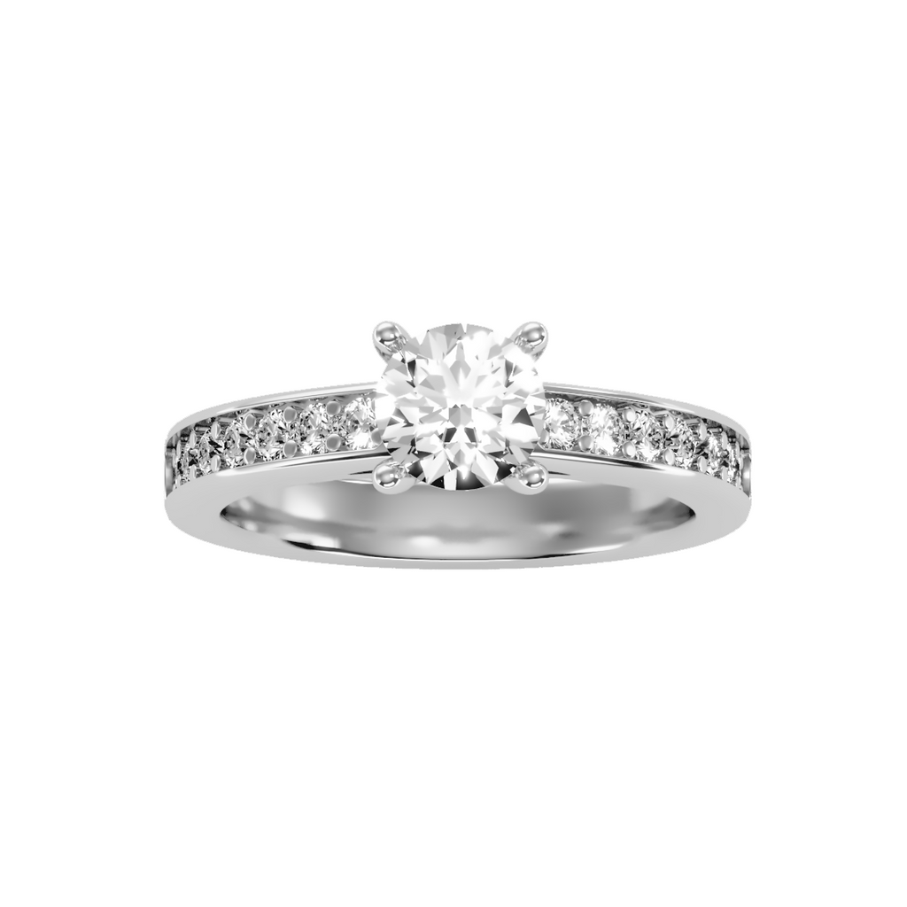 EcoMoissanite 0.98 CTW Round Colorless Moissanite Side Stone Ring